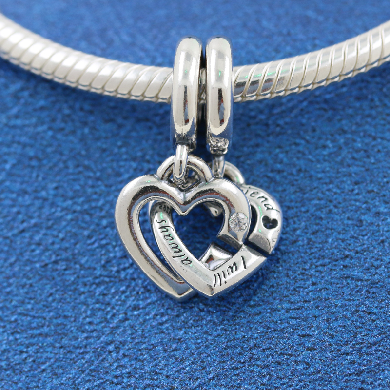 PANDORA Sterling Silver Charm Linked Sister Hearts Split