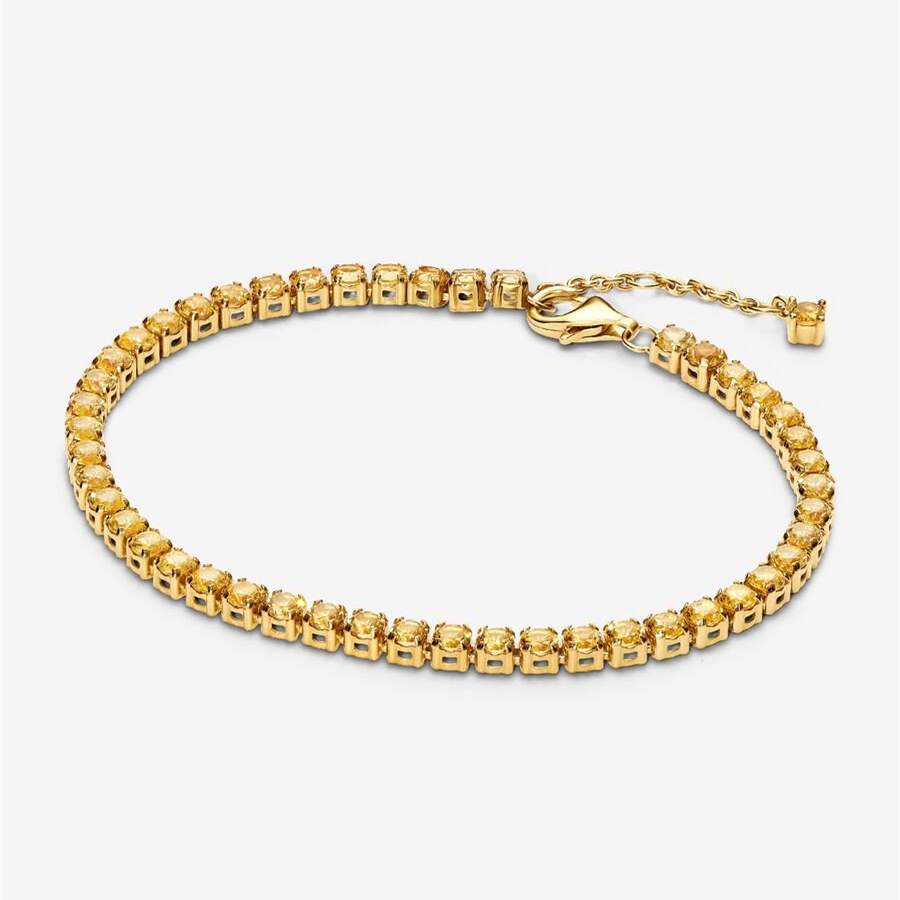Pandora Golden Sparkling Yellow Tennis Bracelet & Earrings Set