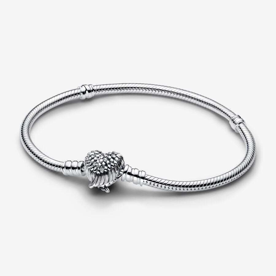 Pandora Silver S925 ALE Heart Wings Clasp Snake Chain Bracelet
