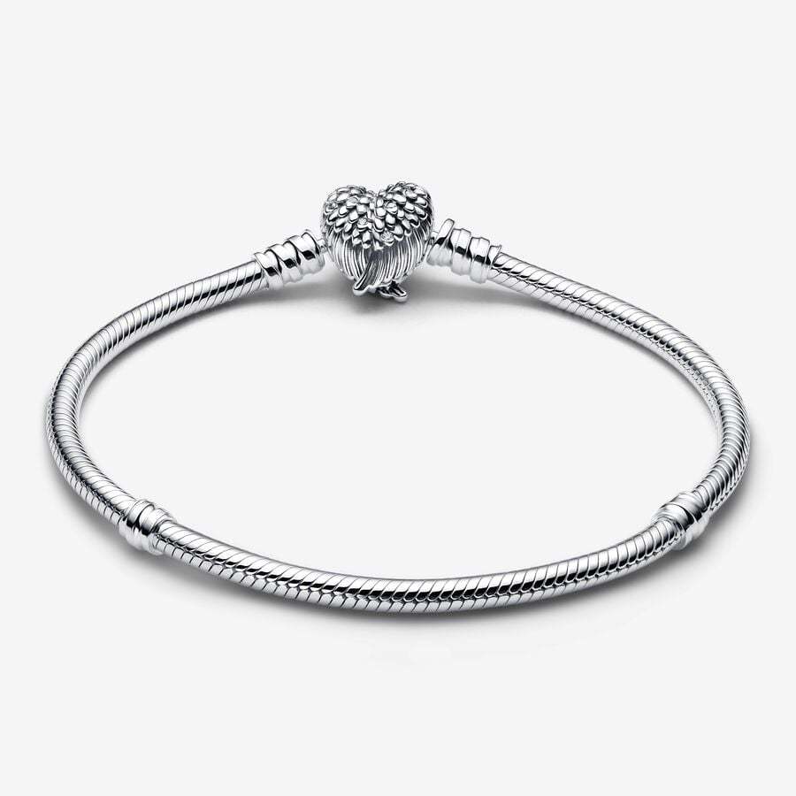 Pandora Silver S925 ALE Heart Wings Clasp Snake Chain Bracelet