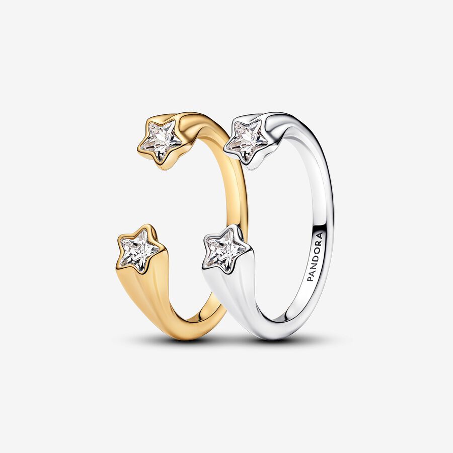 NEW Pandora Silver And Gold Shooting Stars Open Ring Set