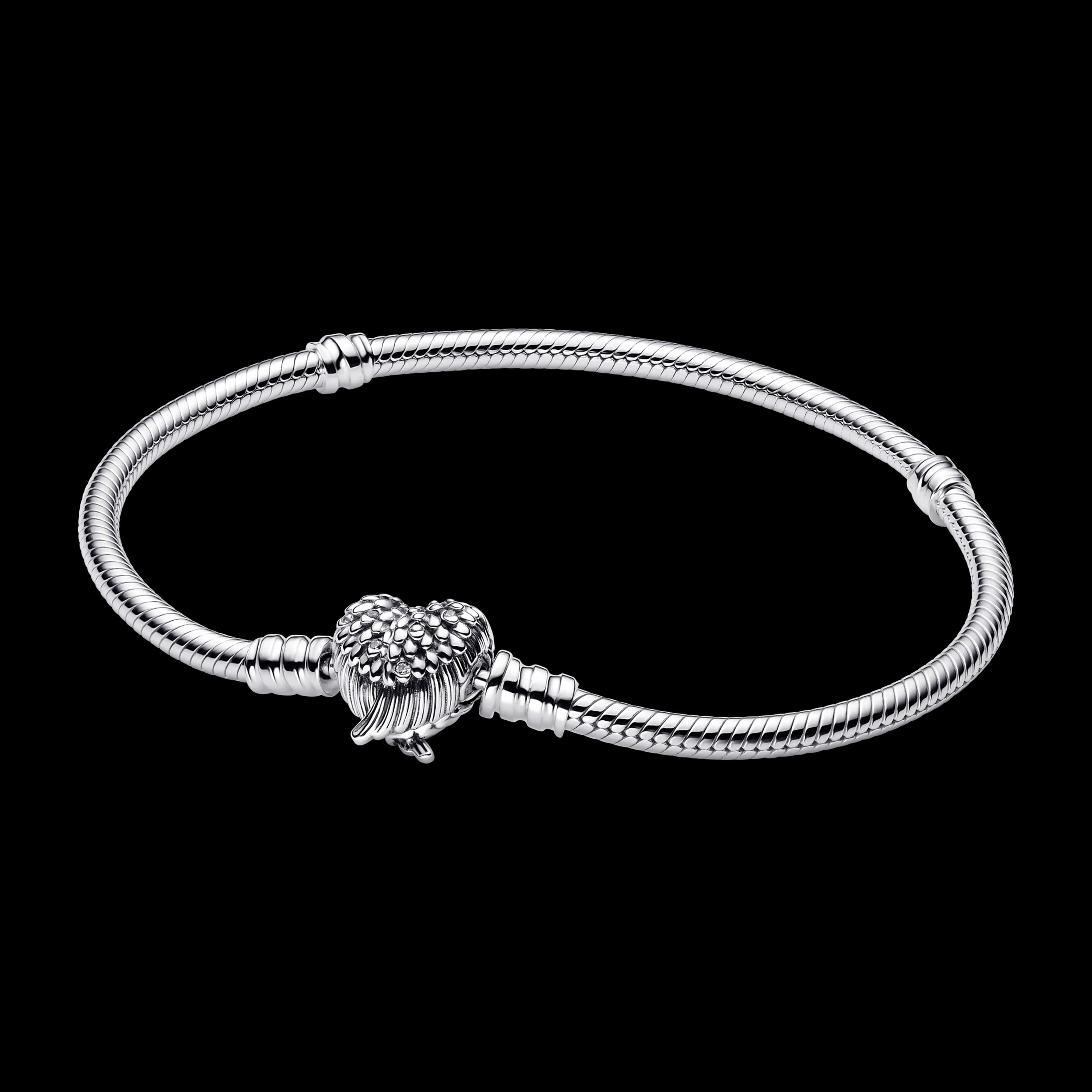 Pandora Silver S925 ALE Heart Wings Clasp Snake Chain Bracelet