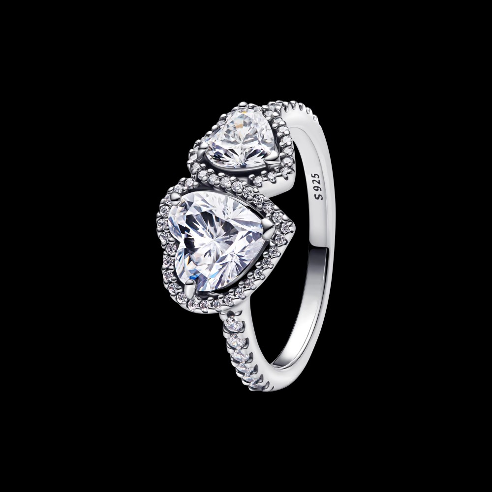 PANDORA Silver S925 ALE Sparkling Halo Hearts Ring