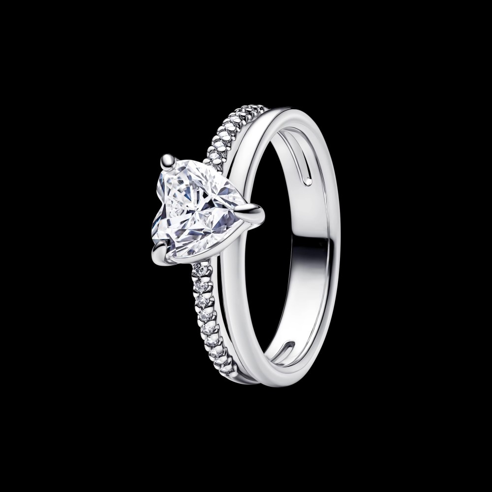 PANDORA Silver S925 ALE Double Band Heart Ring