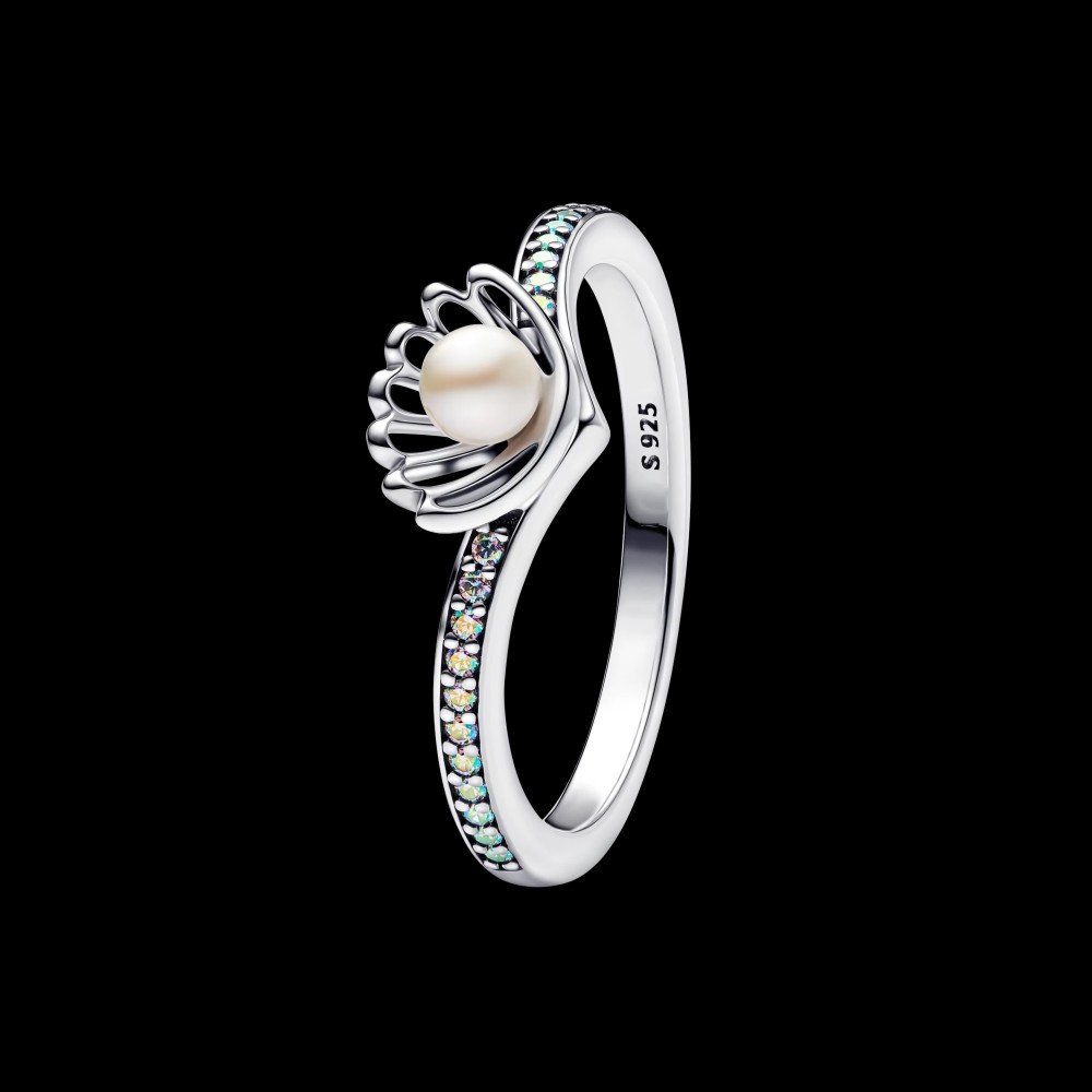 PANDORA Silver Princess Ariel Shell Treated Freshwater Cultured Pearl Ring
