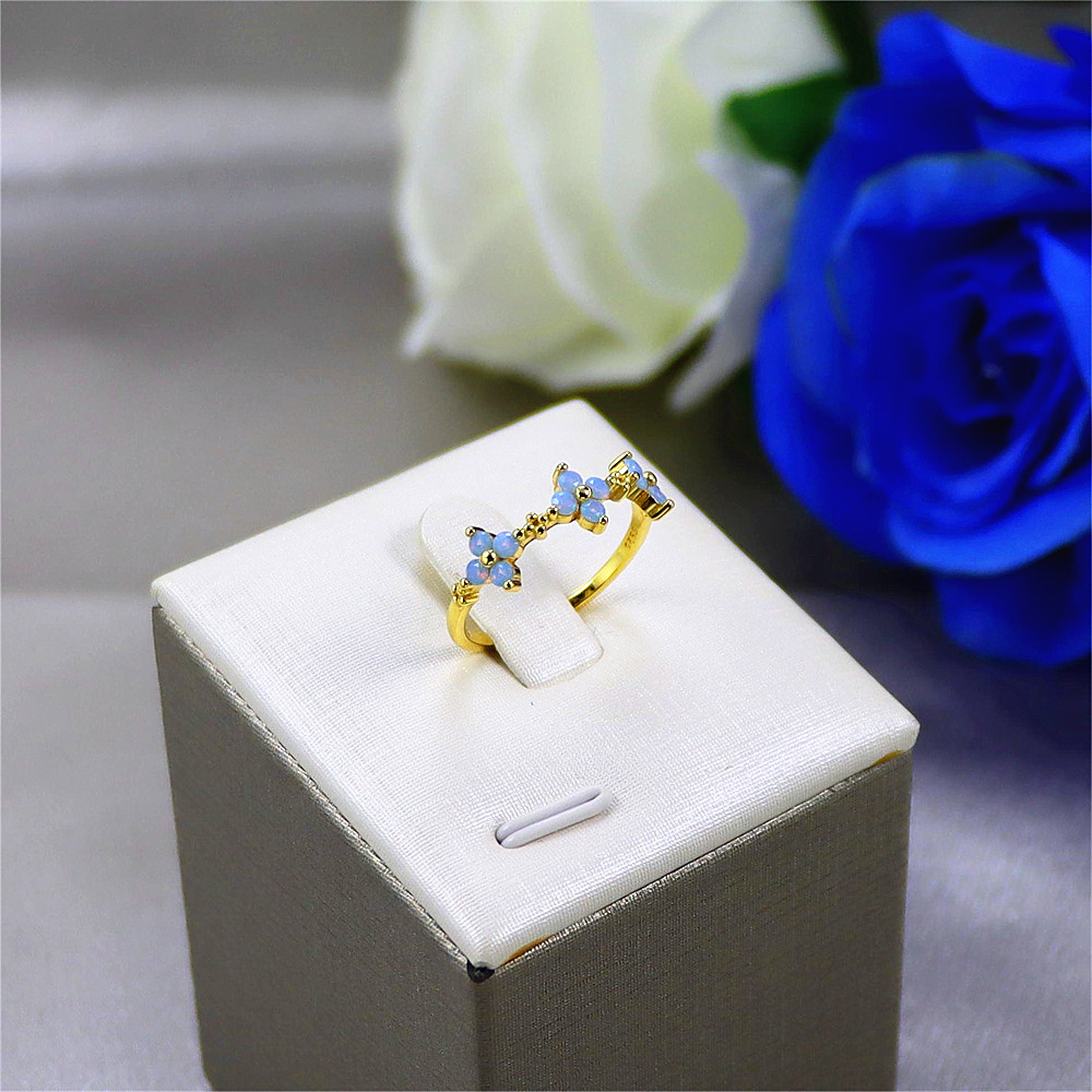 S925 Sterling Silver Opal Clove Ring, White Opal Bridal Ring, Opal Leaf Ring, Stacking Ring, Gift for Her