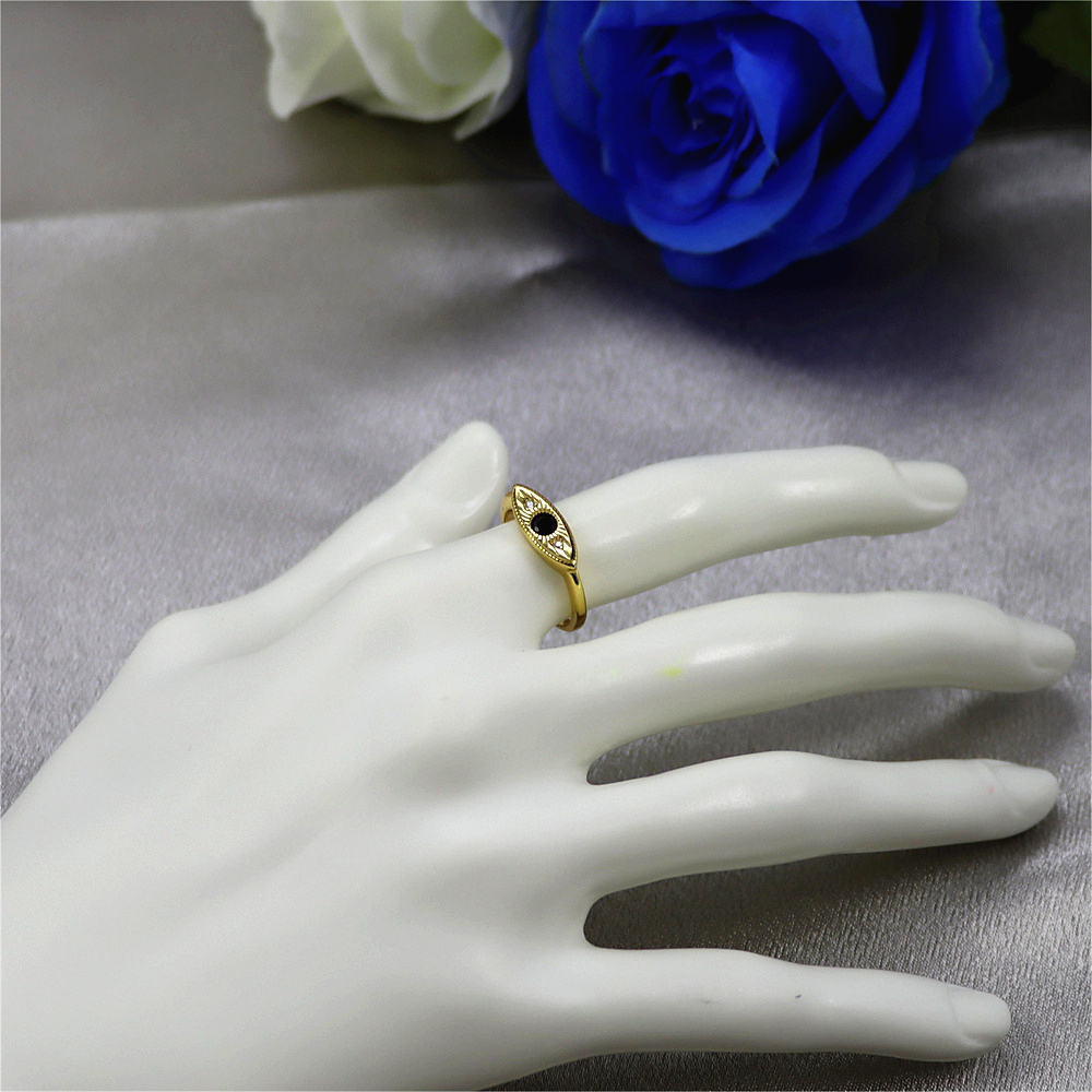 S925 Sterling Silver Black Diamond Gold Accent Open Ring