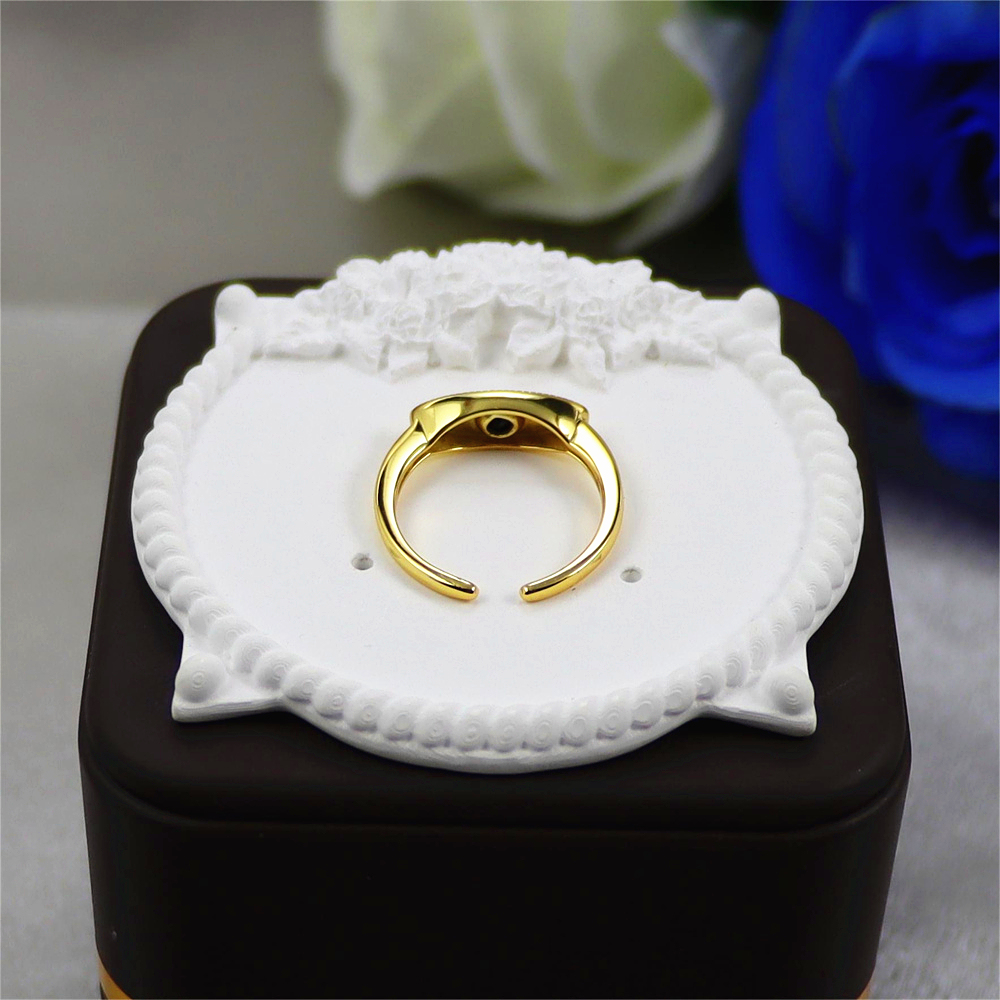 S925 Sterling Silver Black Diamond Gold Accent Open Ring
