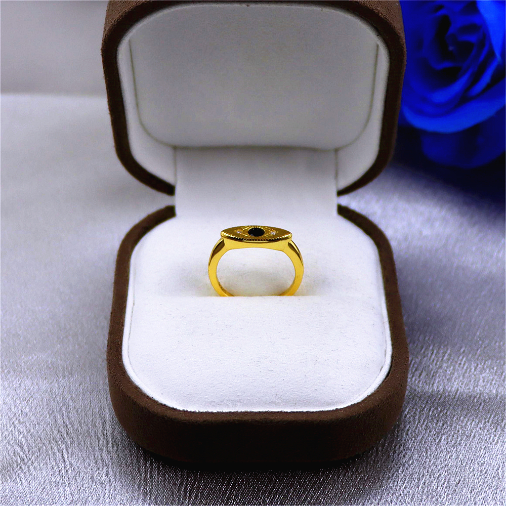 S925 Sterling Silver Black Diamond Gold Accent Open Ring