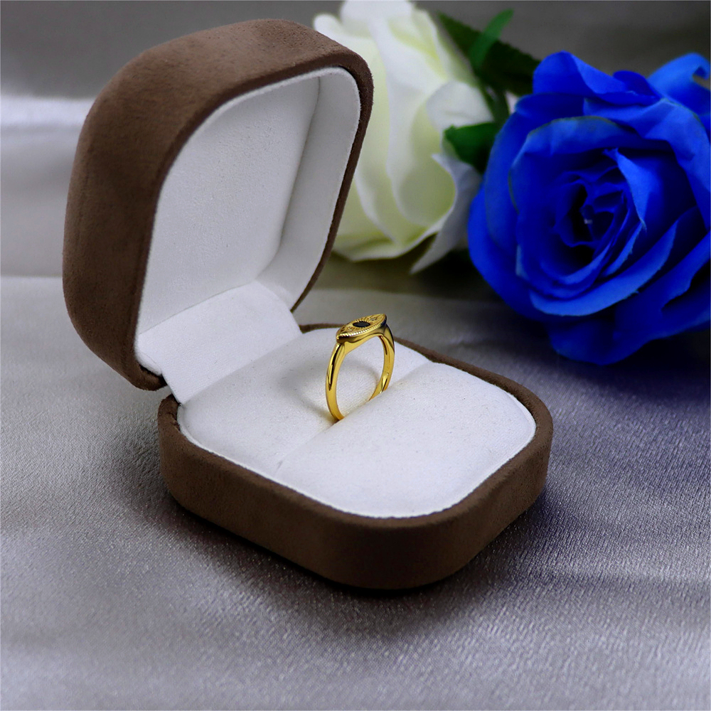 S925 Sterling Silver Black Diamond Gold Accent Open Ring