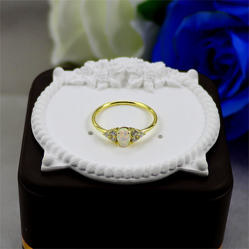 S925 Sterling Silver Opal Opal Ring with Diamonds for Women's Wedding Ring