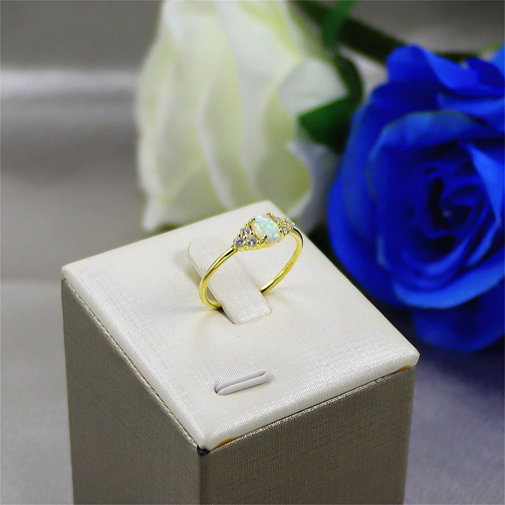 S925 Sterling Silver Opal Opal Ring with Diamonds for Women's Wedding Ring