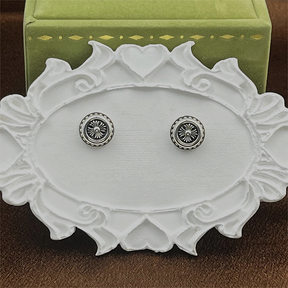 925 Sterling Silver Gothic Cross Flower Earrings for Women - Punk Vintage Round Studs Earrings
