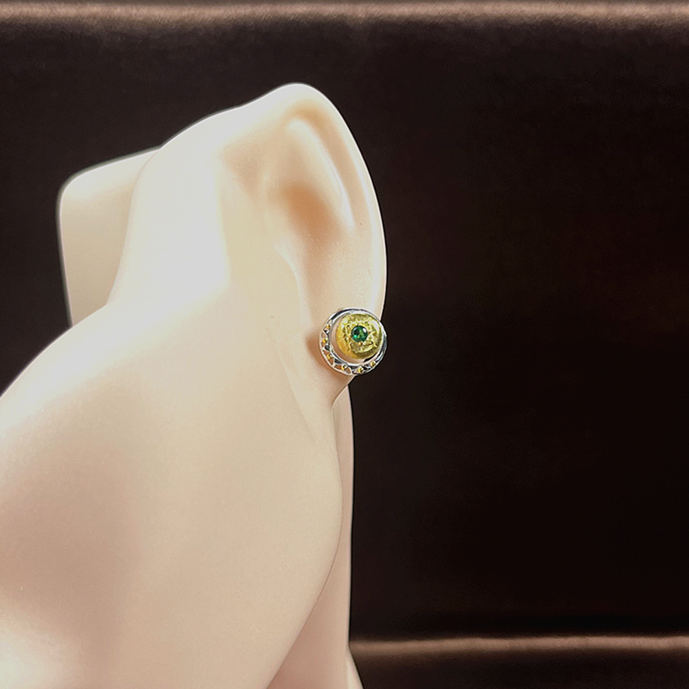 S925 Sterling Silver Crescent Moon Stud Earrings with Brushed Gold Accent - Minimalist Earrings