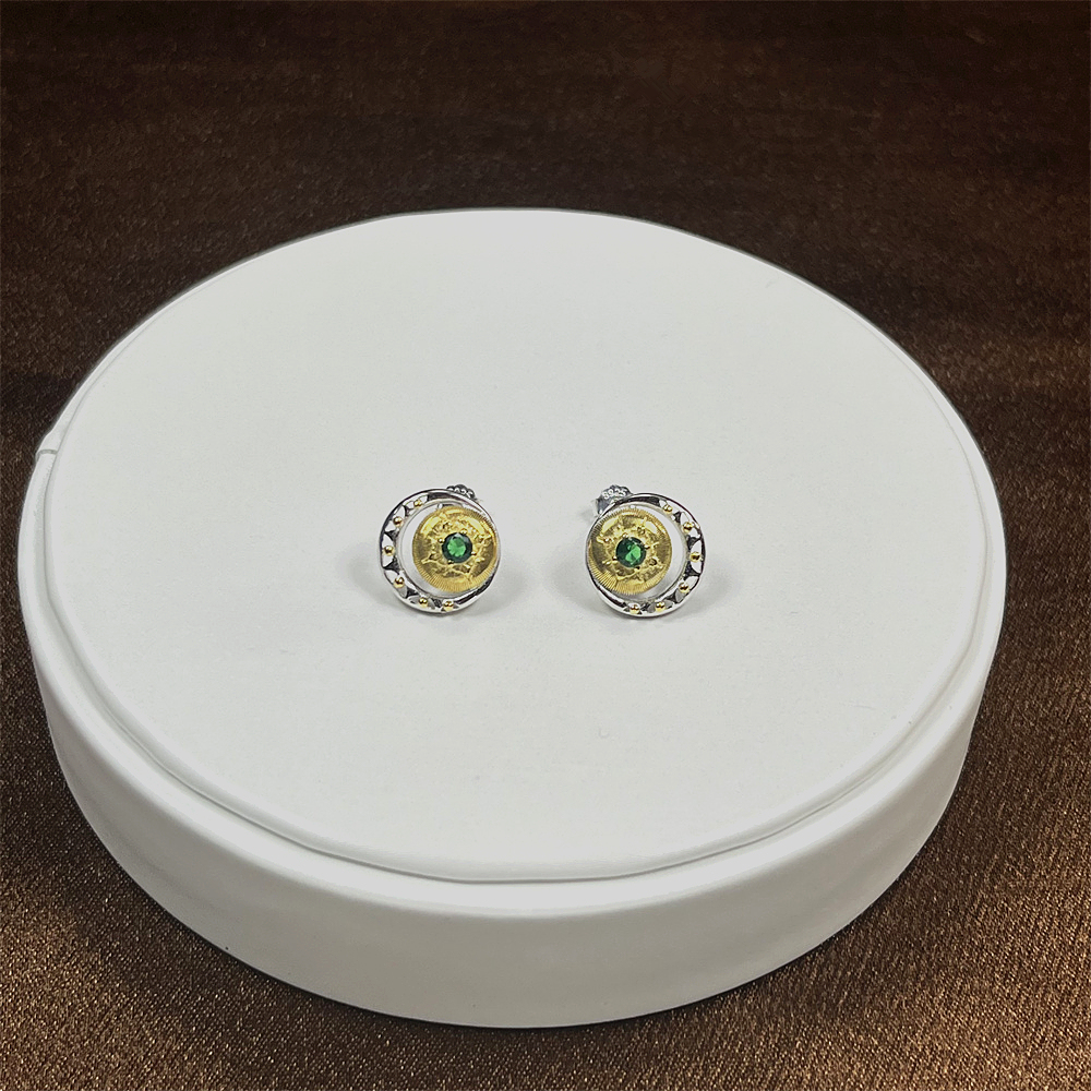 S925 Sterling Silver Crescent Moon Stud Earrings with Brushed Gold Accent - Minimalist Earrings
