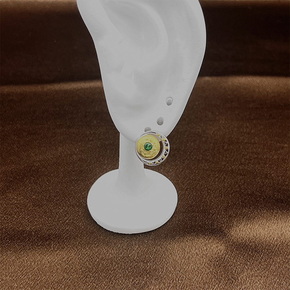 S925 Sterling Silver Crescent Moon Stud Earrings with Brushed Gold Accent - Minimalist Earrings