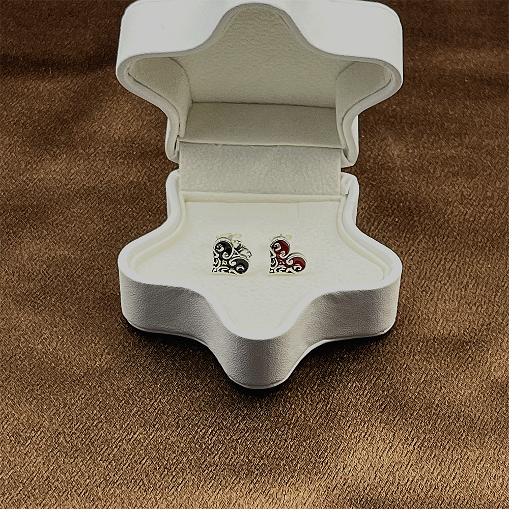 S925 Sterling Silver Black and Red Heart Stud Earrings - Minimalist Vintage Design