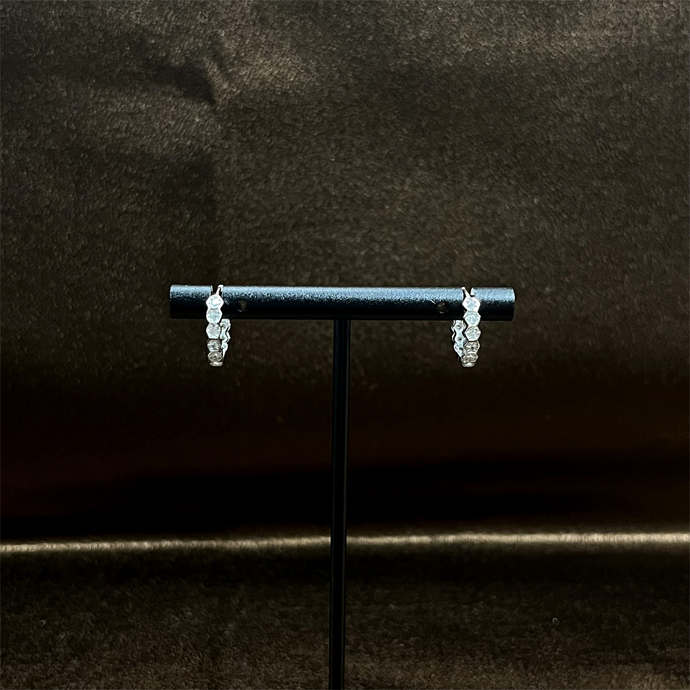 S925 Sterling Silver Honeycomb Stud Earrings with Micro-Paved Sparkling Diamonds - Minimalist Design