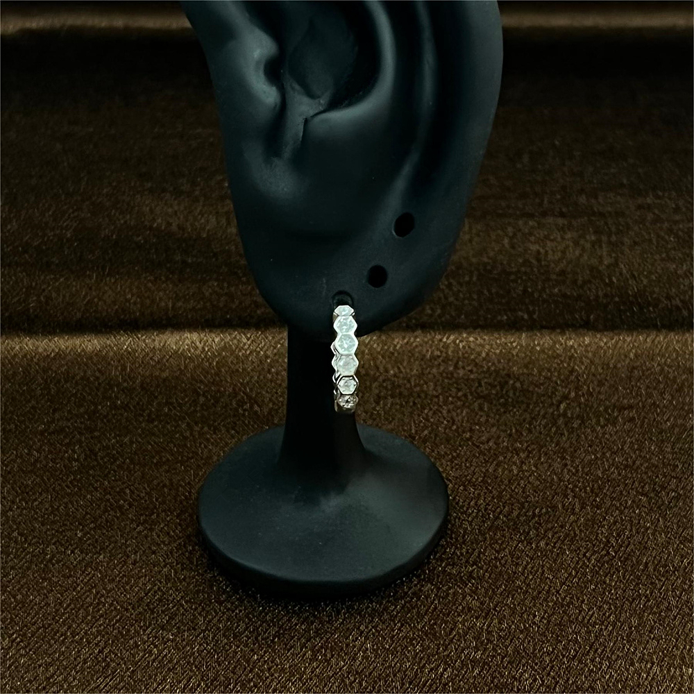 S925 Sterling Silver Honeycomb Stud Earrings with Micro-Paved Sparkling Diamonds - Minimalist Design