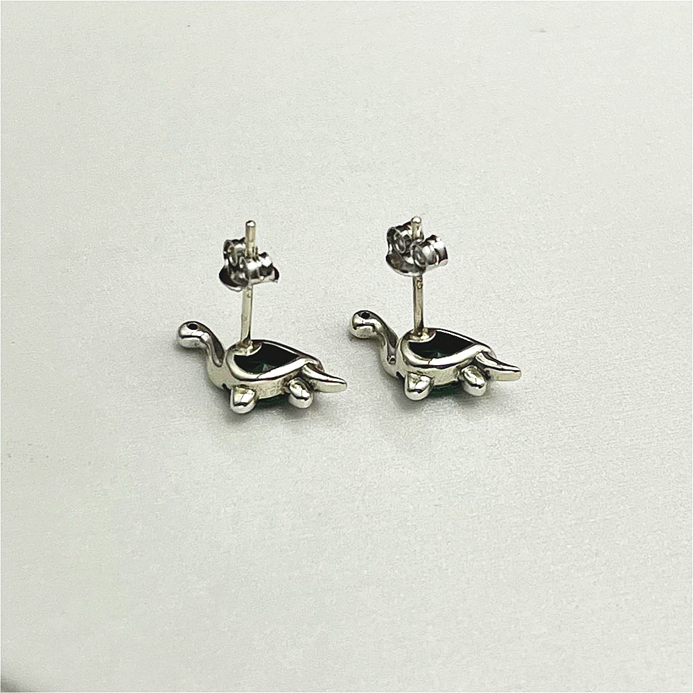 925 Sterling Silver Green Dinosaur Stud Earrings