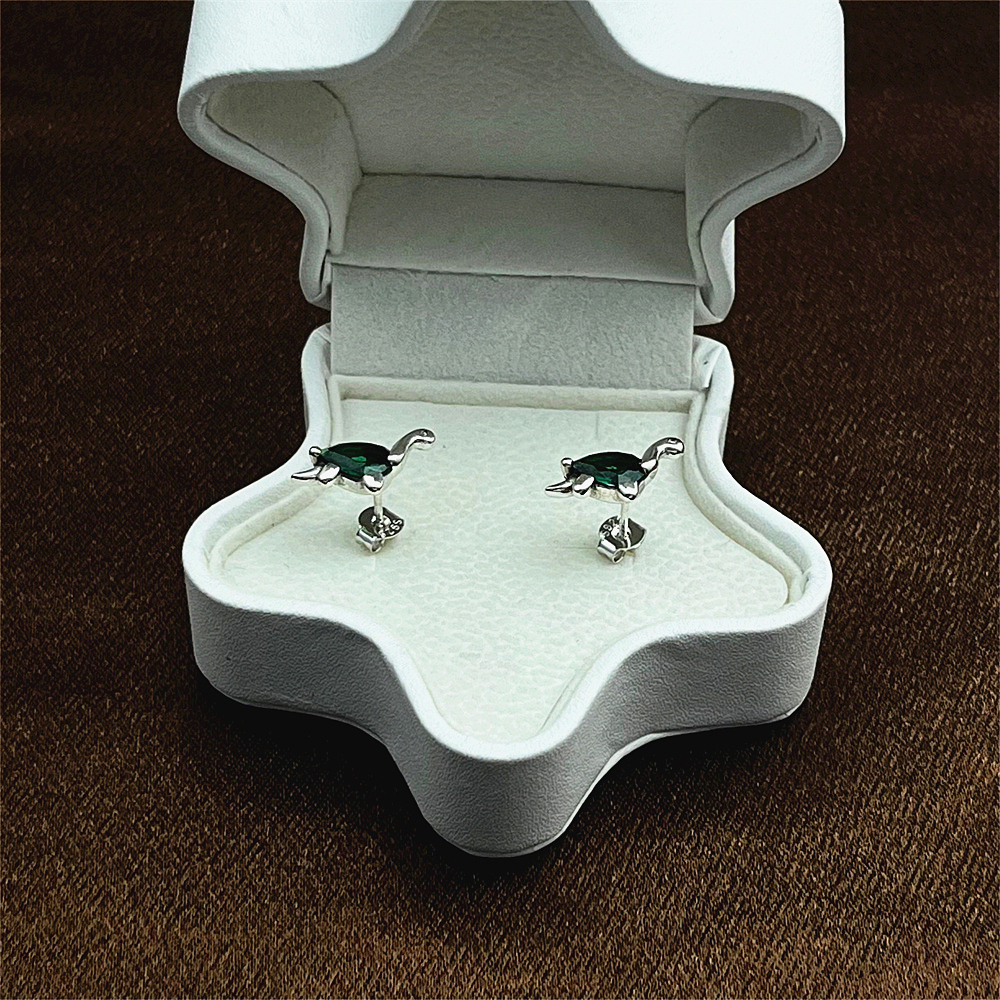 925 Sterling Silver Green Dinosaur Stud Earrings
