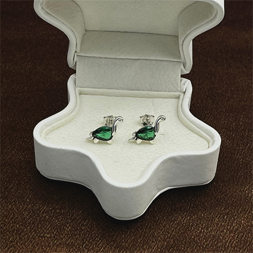 925 Sterling Silver Green Dinosaur Stud Earrings