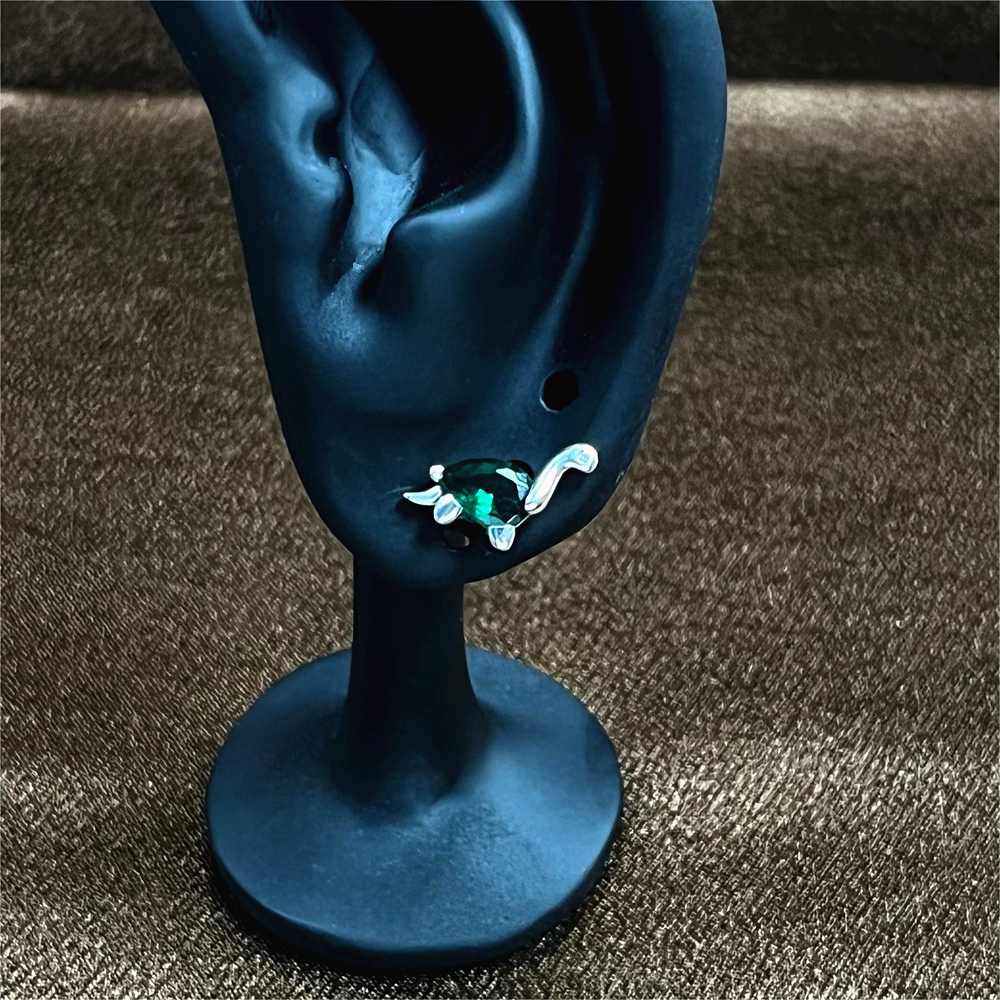 925 Sterling Silver Green Dinosaur Stud Earrings