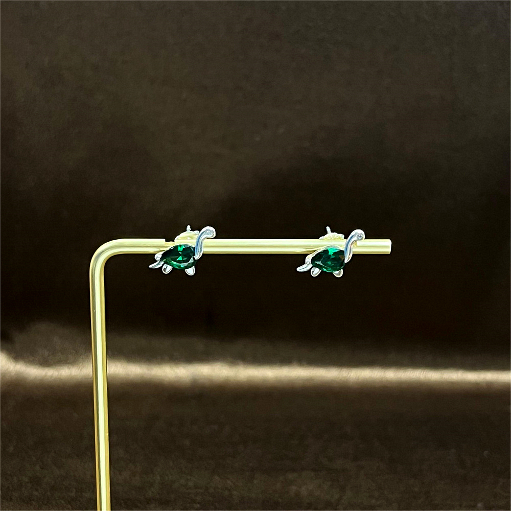 925 Sterling Silver Green Dinosaur Stud Earrings