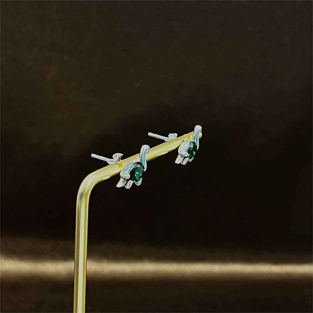 925 Sterling Silver Green Dinosaur Stud Earrings