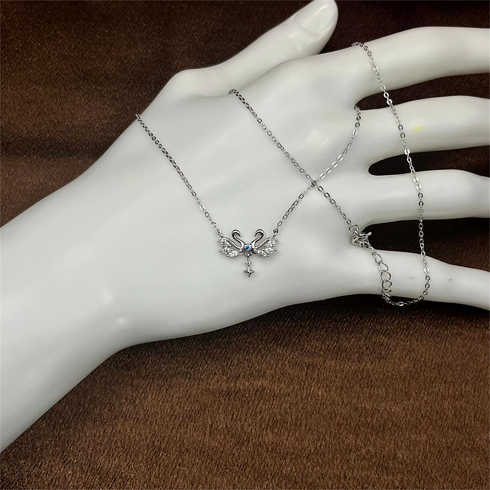 S925 Sterling Silver Knight and Swan Couple Necklace for Women