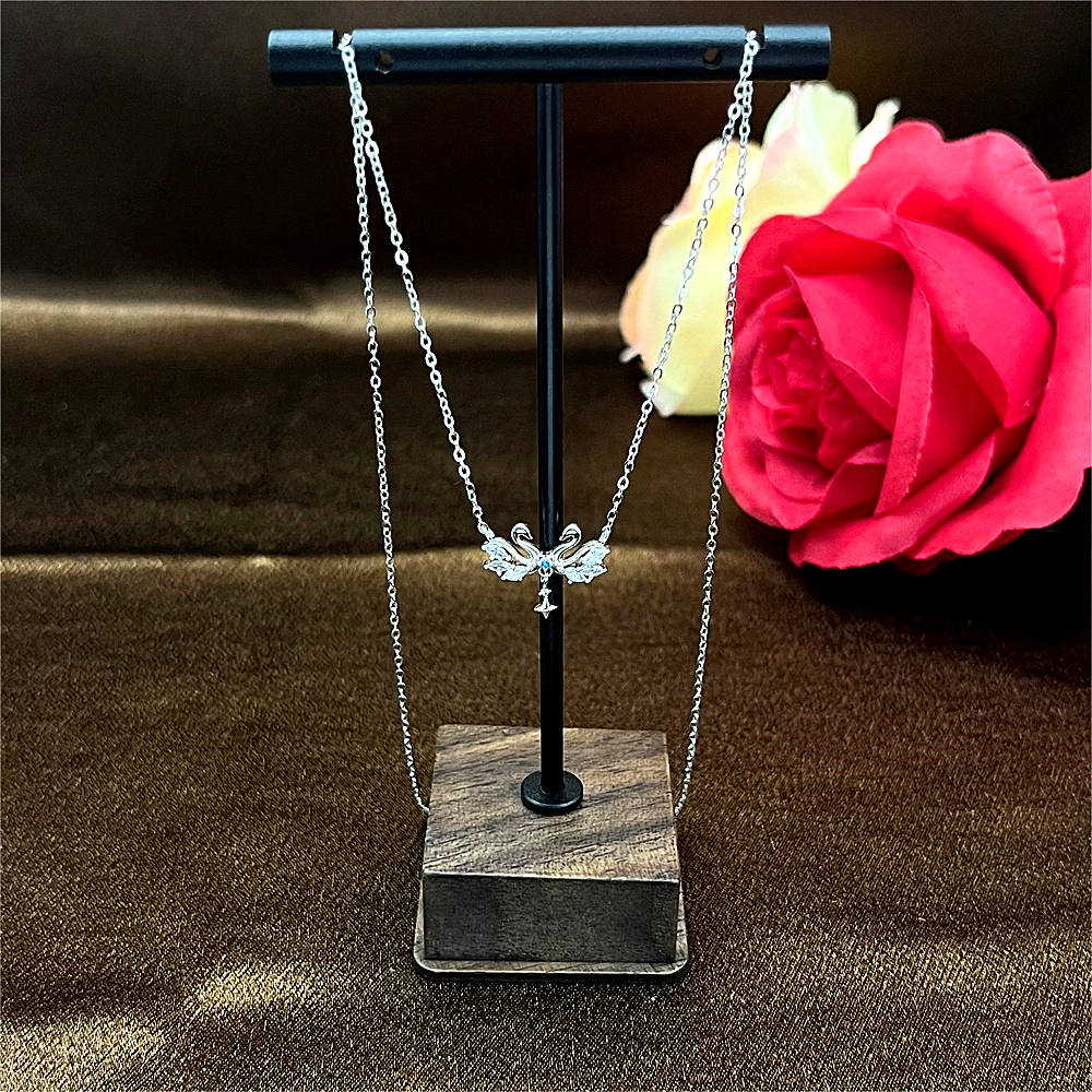 S925 Sterling Silver Knight and Swan Couple Necklace for Women