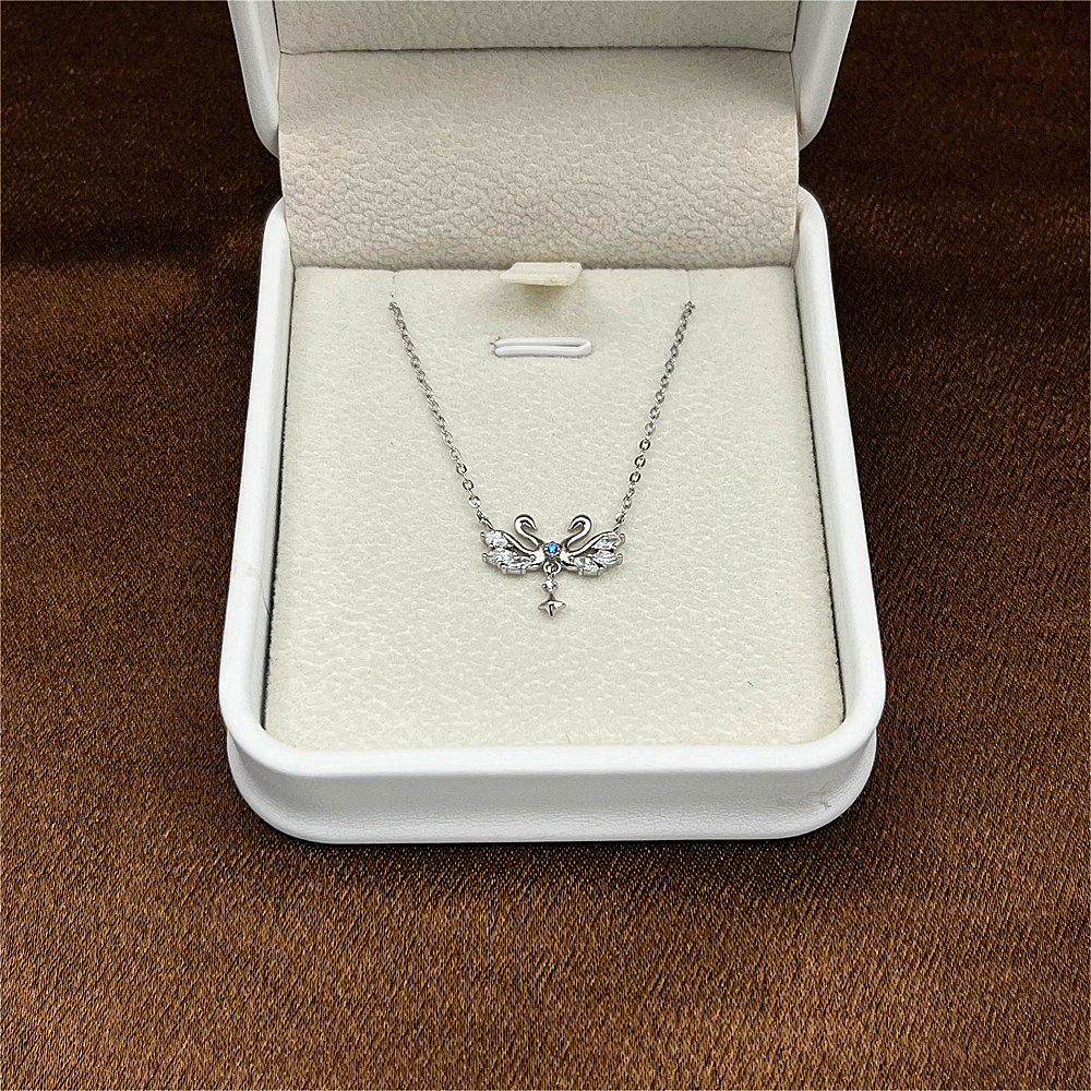 S925 Sterling Silver Knight and Swan Couple Necklace for Women