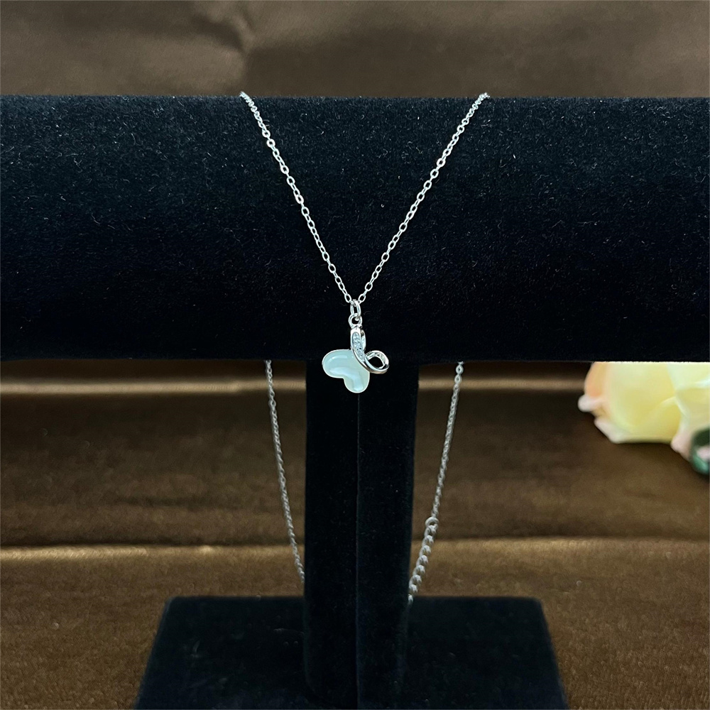 Sterling Silver Butterfly Necklace for Women with White Mother of Pearl Necklace