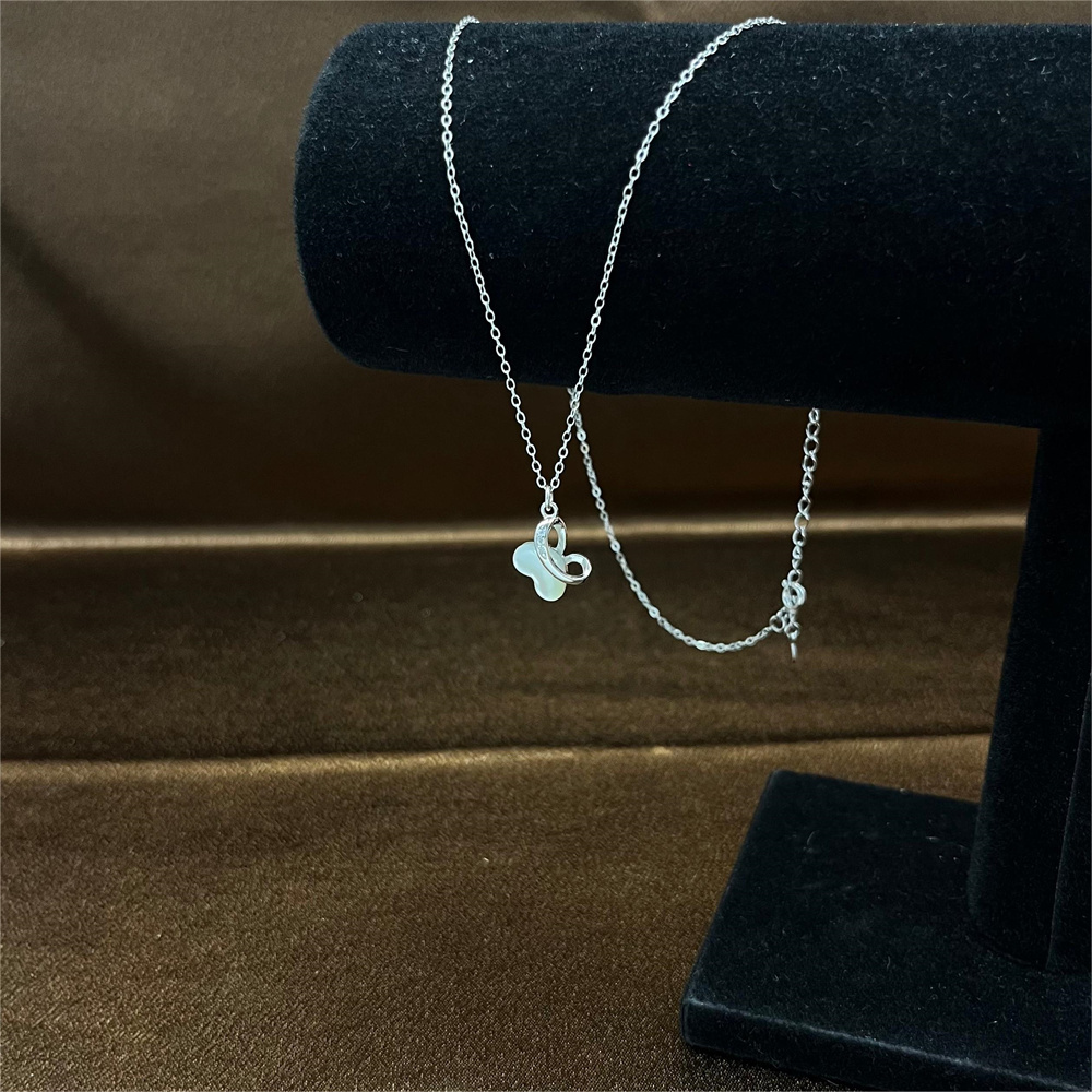 Sterling Silver Butterfly Necklace for Women with White Mother of Pearl Necklace