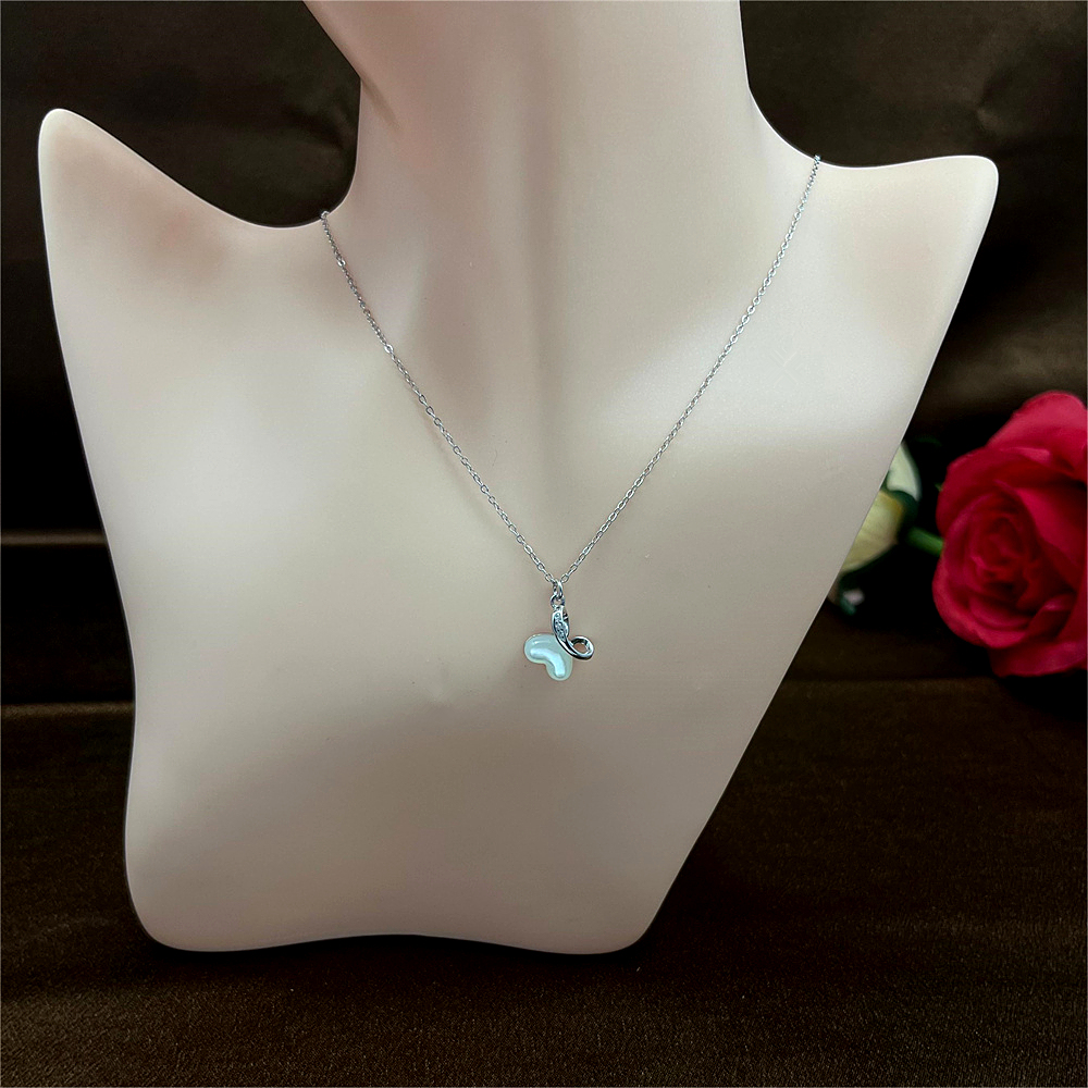 Sterling Silver Butterfly Necklace for Women with White Mother of Pearl Necklace