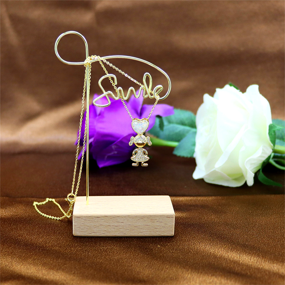 Opal Copper Gold-Plated Love Girl Pendant Necklace for Couples – Unique Collarbone Chain