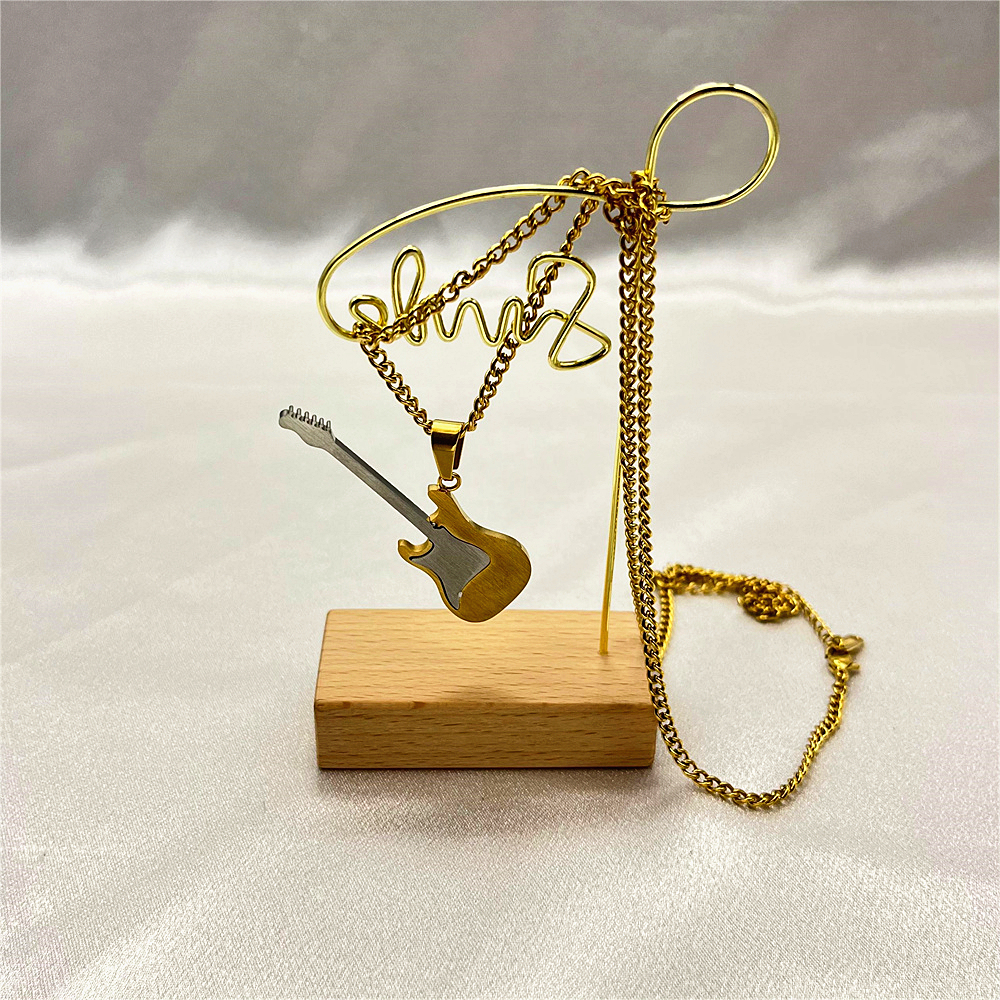 Titanium Steel Guitar Pendant Necklace for Men - Unique Musical Instrument Jewelry