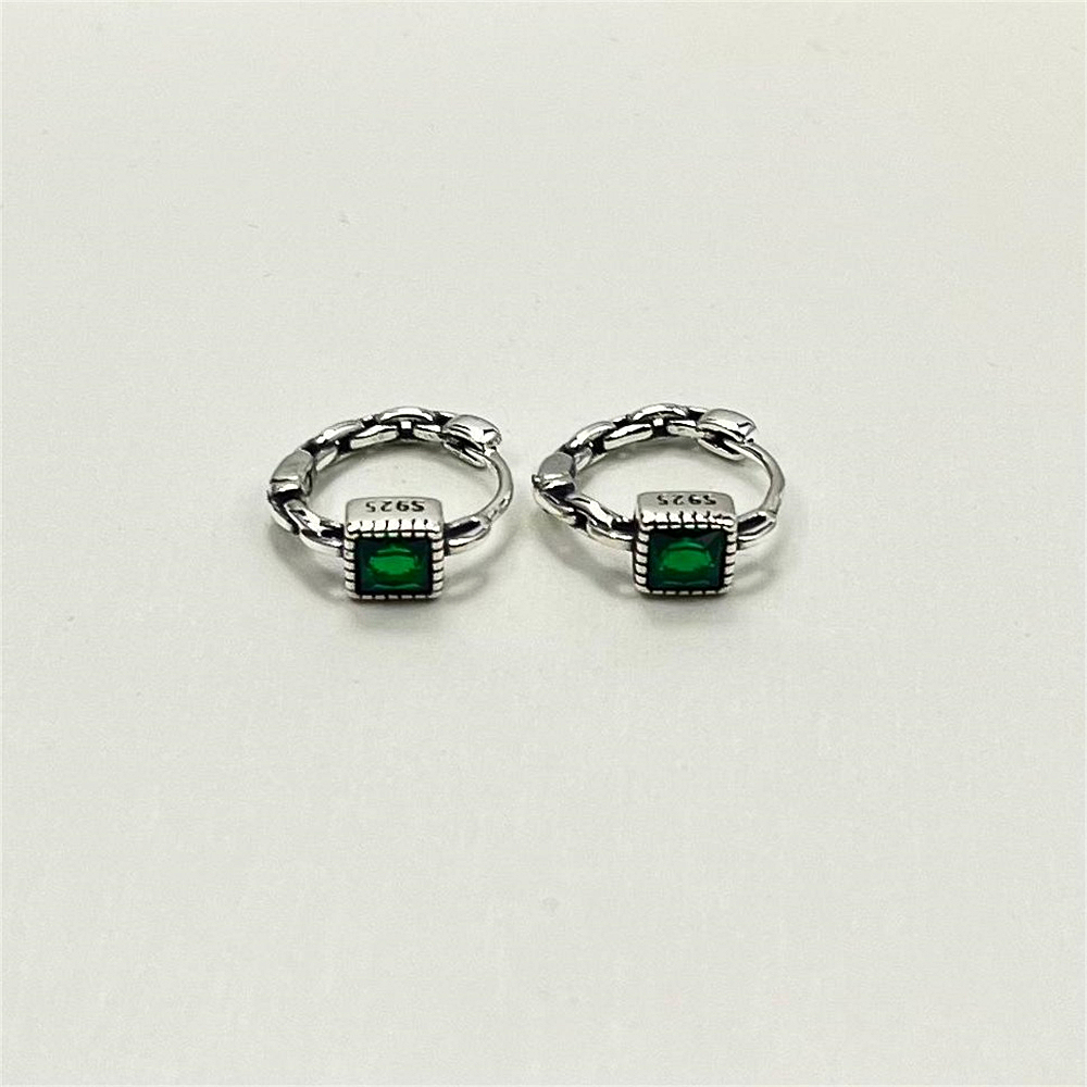 S925 Sterling Silver Mint Green Geometric Cube Stud Earrings, Leaf Earrings