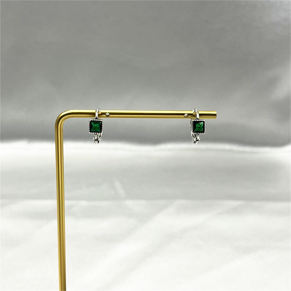 S925 Sterling Silver Mint Green Geometric Cube Stud Earrings, Leaf Earrings