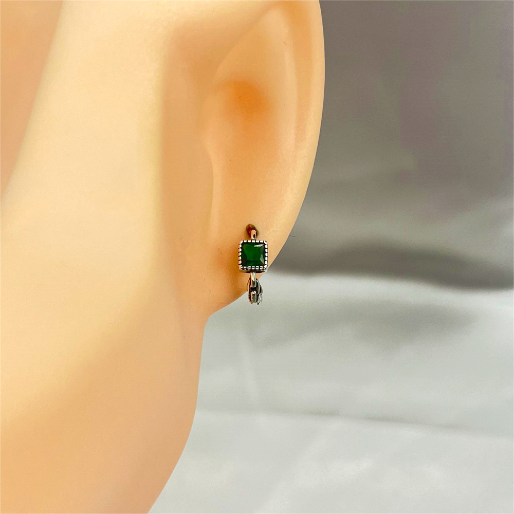 S925 Sterling Silver Mint Green Geometric Cube Stud Earrings, Leaf Earrings