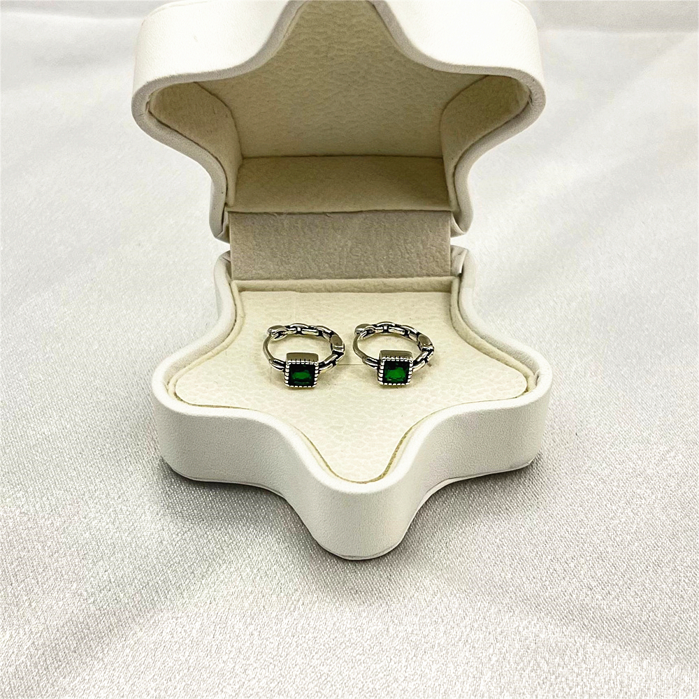 S925 Sterling Silver Mint Green Geometric Cube Stud Earrings, Leaf Earrings