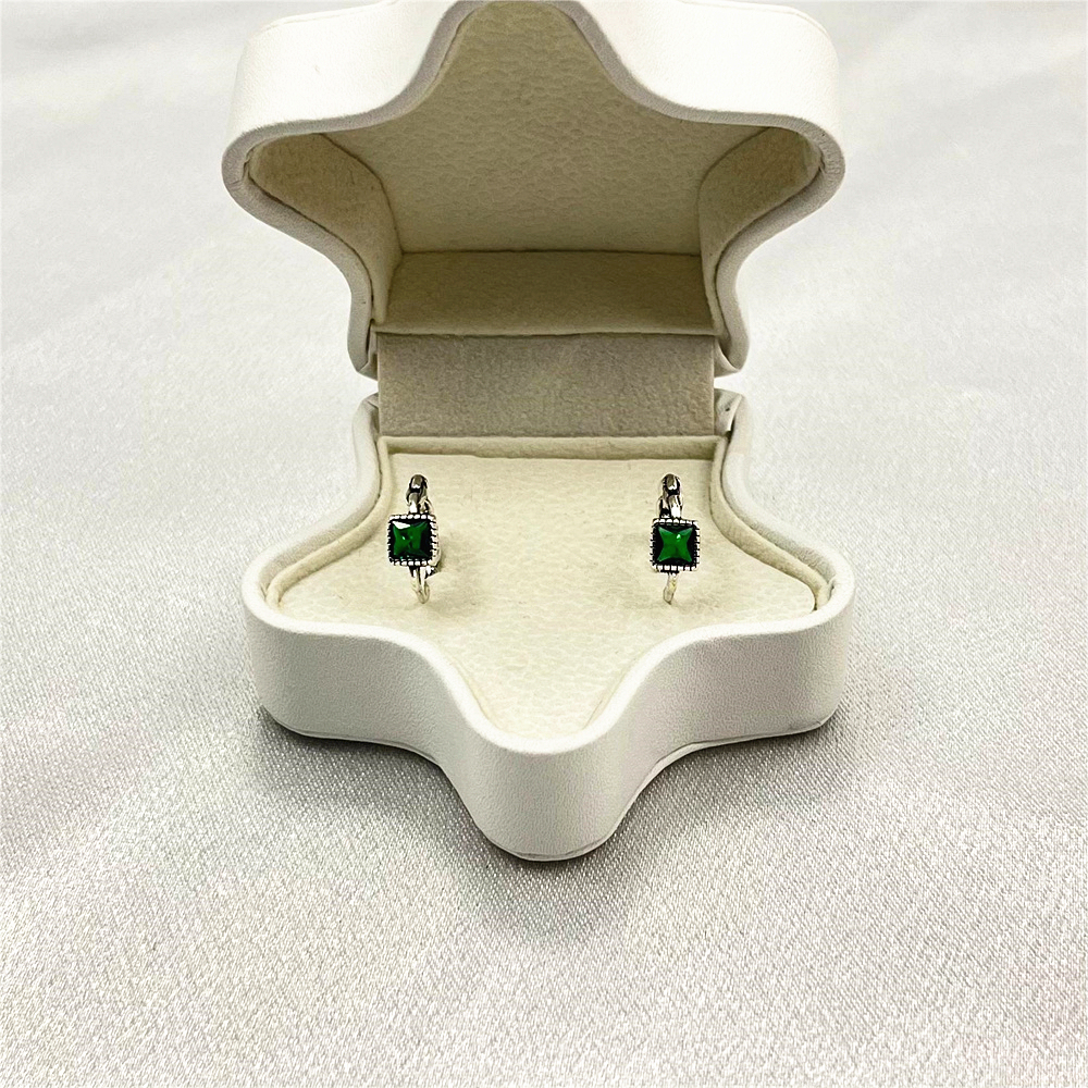 S925 Sterling Silver Mint Green Geometric Cube Stud Earrings, Leaf Earrings