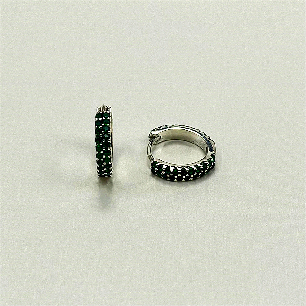Sterling Silver Round Hoop Earrings with Colorful Cubic Zirconia - Earrings For Women
