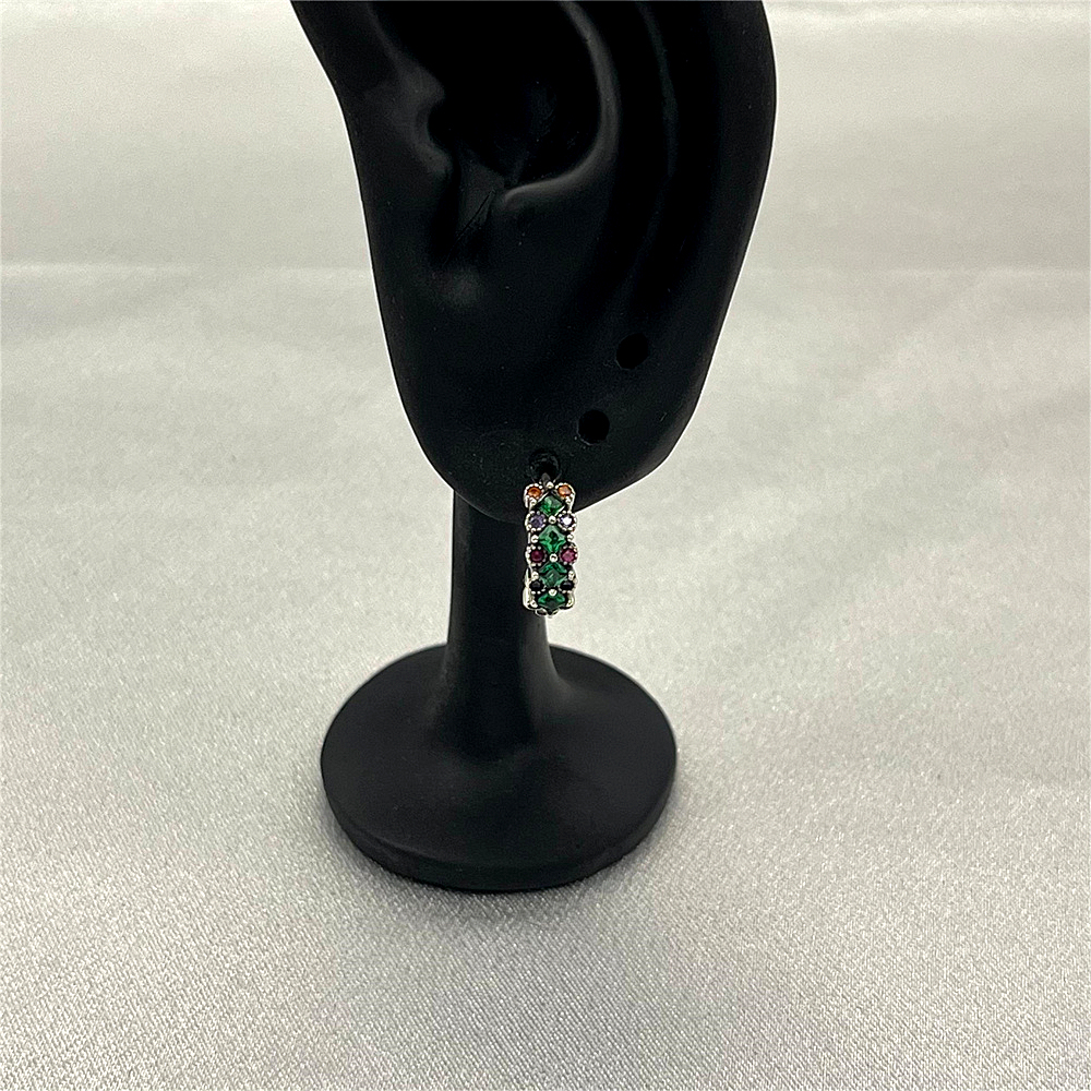 S925 Sterling Silver Hoop Earrings with Green Cubic Zirconia - Minimalist Floral Earrings