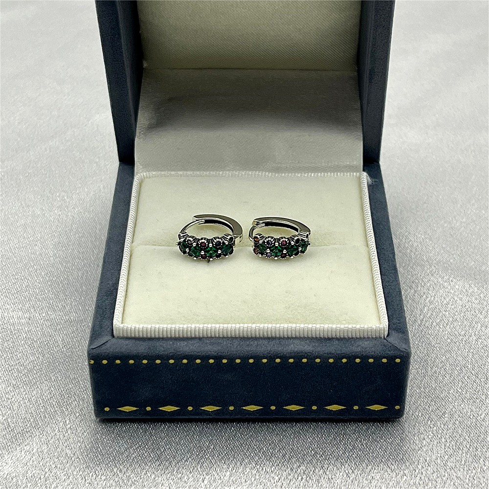 S925 Sterling Silver Hoop Earrings with Green Cubic Zirconia - Minimalist Floral Earrings
