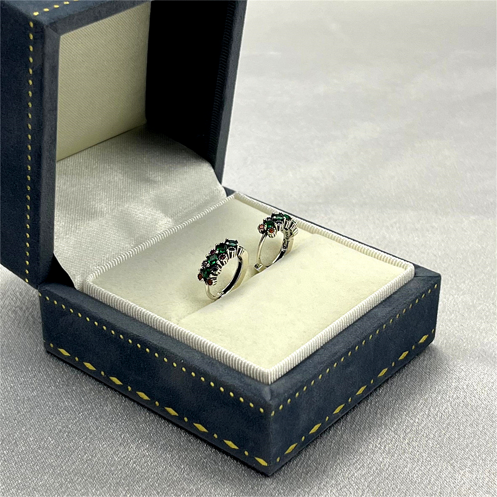 S925 Sterling Silver Hoop Earrings with Green Cubic Zirconia - Minimalist Floral Earrings