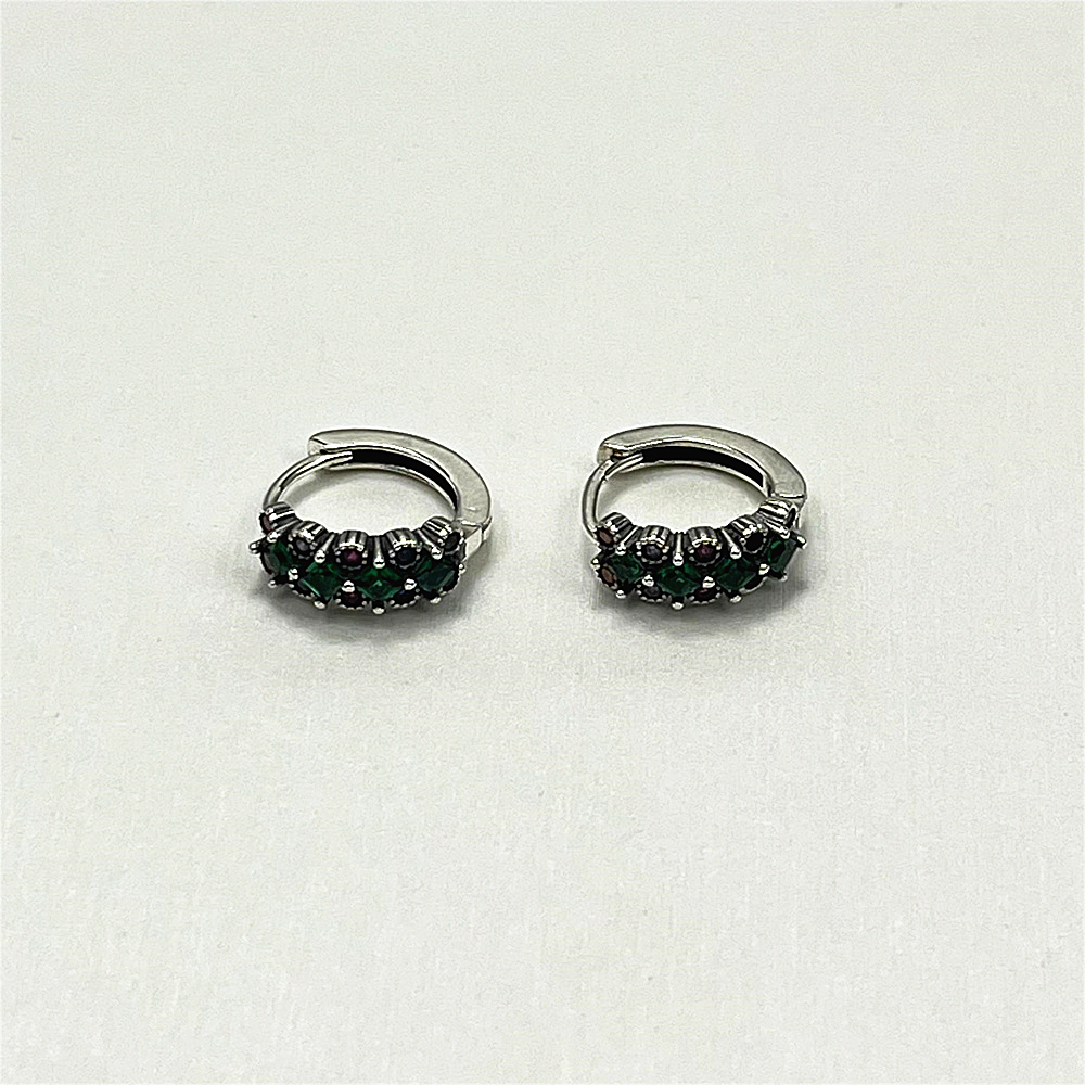 S925 Sterling Silver Hoop Earrings with Green Cubic Zirconia - Minimalist Floral Earrings