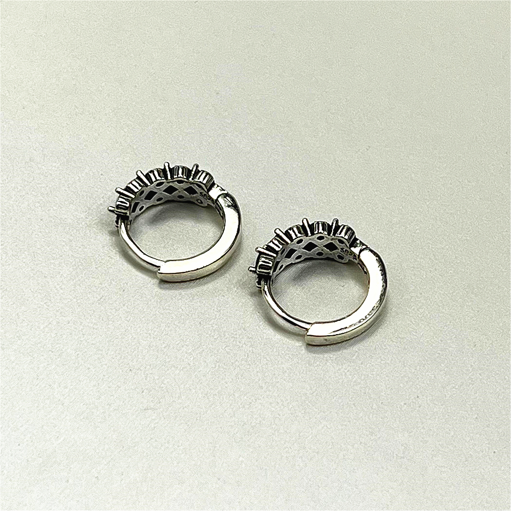 S925 Sterling Silver Hoop Earrings with Green Cubic Zirconia - Minimalist Floral Earrings
