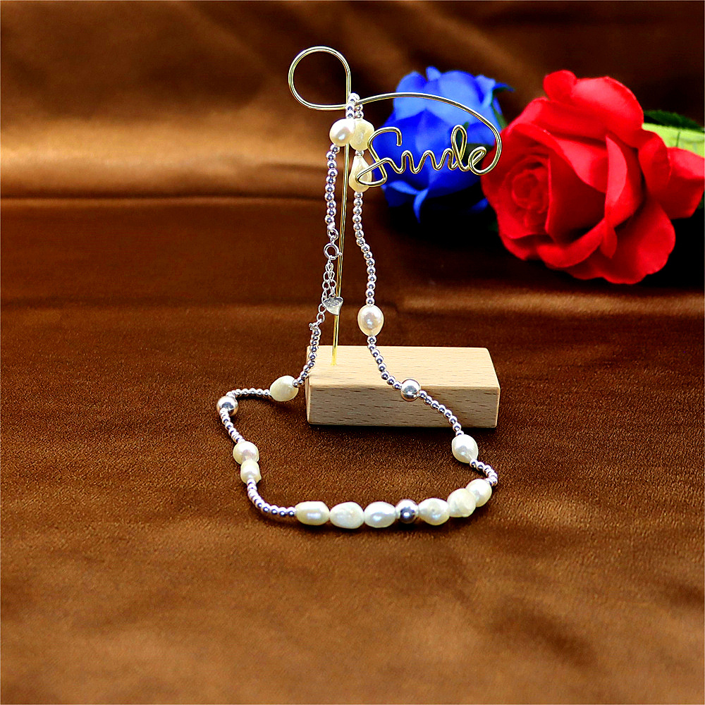 S925 Sterling Silver Baroque Pearl Necklace for Women - Silver Bead Sweater Chain