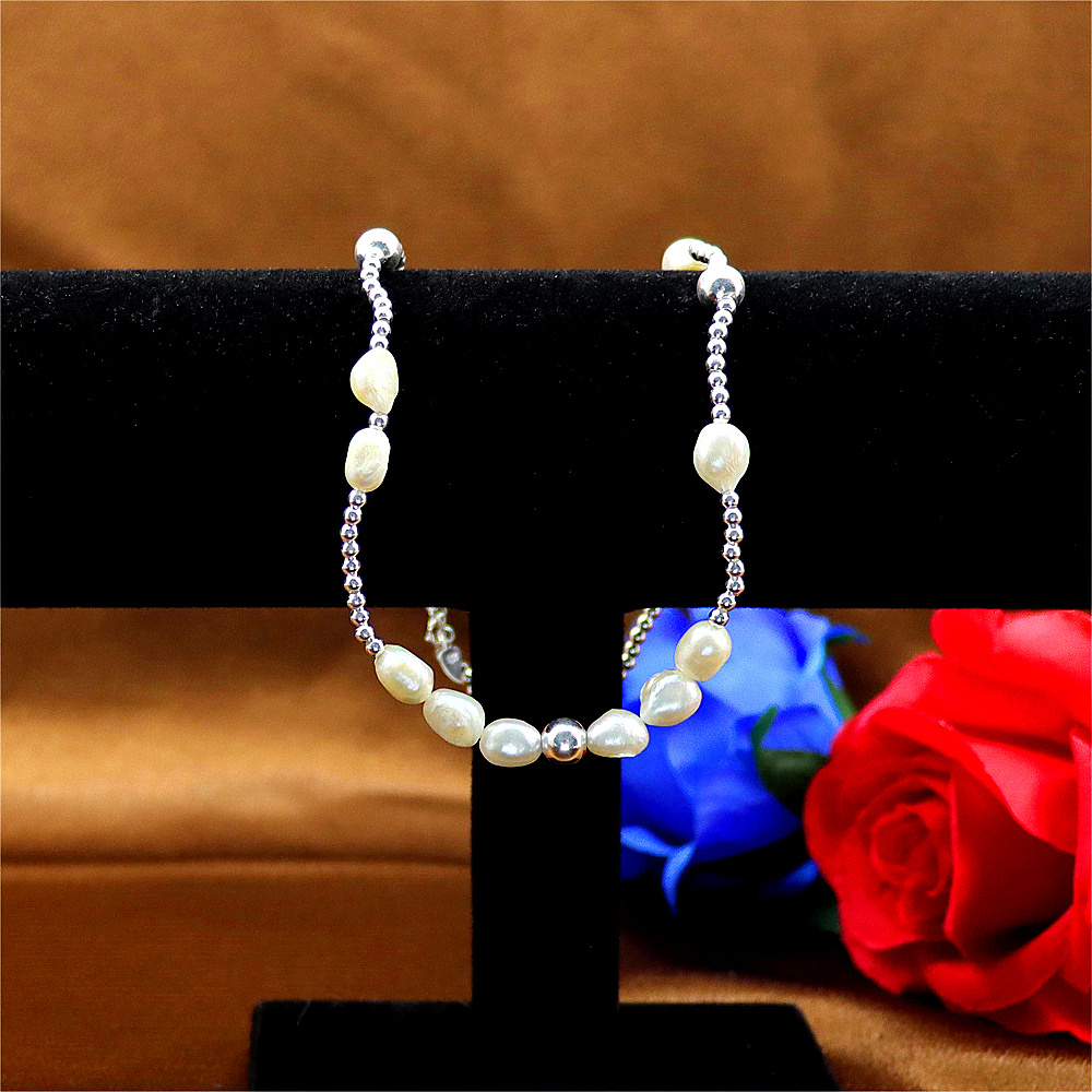S925 Sterling Silver Baroque Pearl Necklace for Women - Silver Bead Sweater Chain